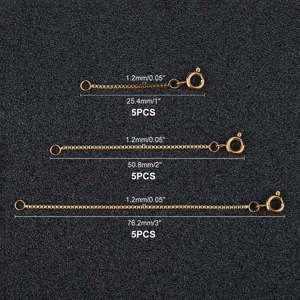 Gold plated extender chain pack of 15. 3 x lengths