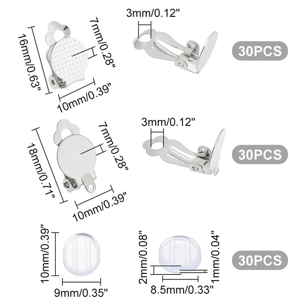 Surgical stainless steel clip on earring base setting bulk pack of 60 pieces