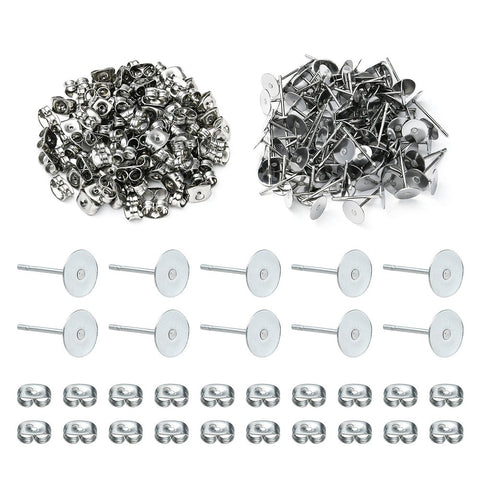 6mm 304 stainless steel earring posts & butterfly back packs - pack of 200 pieces