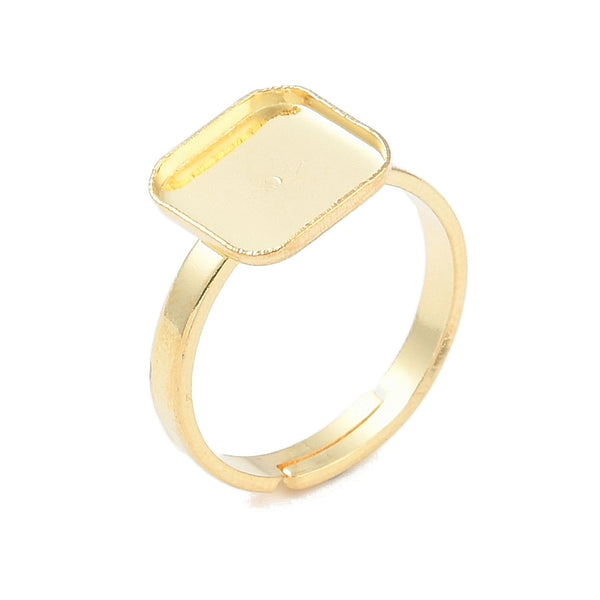 Square genuine 18K gold plated bezel 304 stainless steel rings x 1 piece