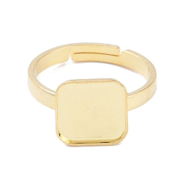 Square genuine 18K gold plated bezel 304 stainless steel rings x 1 piece