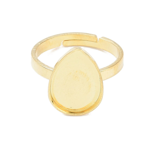 Tear drop bezel genuine 18K gold plated 304 stainless steel rings x 1 piece