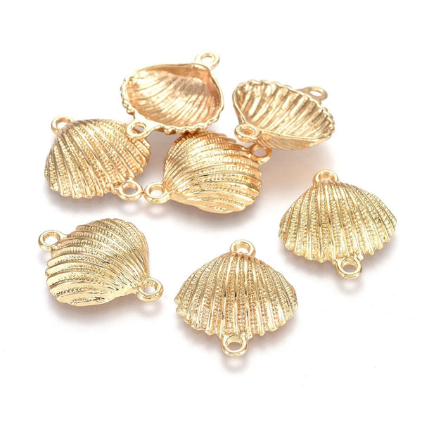Genuine 14K gold plated double connector shell charms x 4 pieces