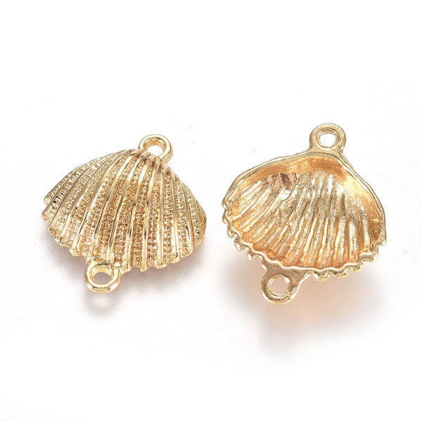 Genuine 14K gold plated double connector shell charms x 4 pieces