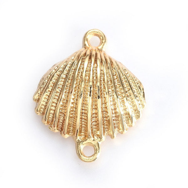 Genuine 14K gold plated double connector shell charms x 4 pieces