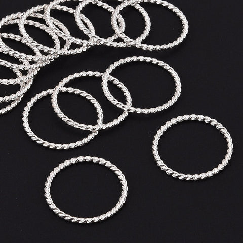 Bright silver plated twist circle charms x 8 pieces