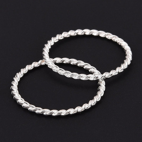 Bright silver plated twist circle charms x 8 pieces