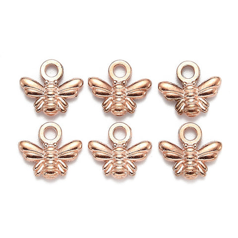 Rose gold plated bee charms x 8 pieces