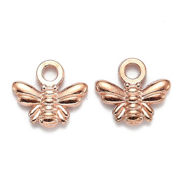 Rose gold plated bee charms x 8 pieces