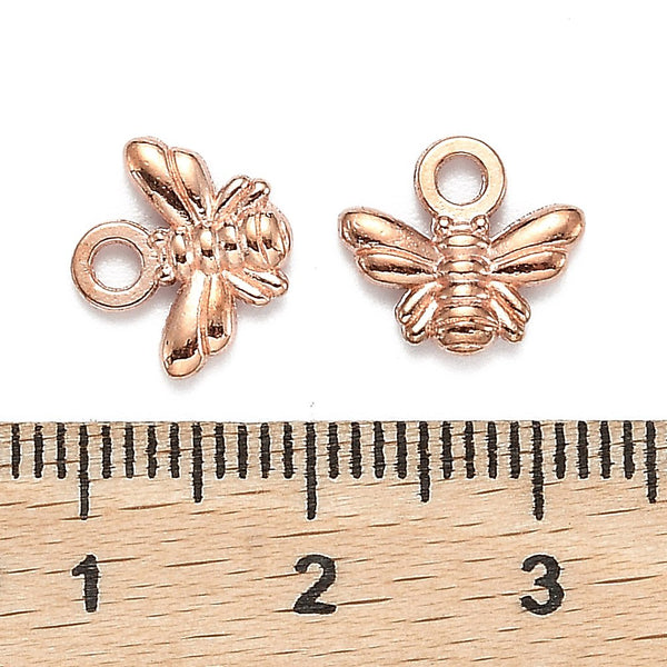 Rose gold plated bee charms x 8 pieces