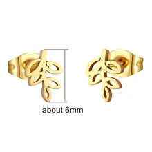 Tiny 6mm Gold plated leaf stainless steel studs - 1 pair