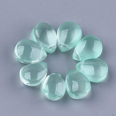 AQUAMARINE transparent glass drop beads (side hole) x 10 pieces