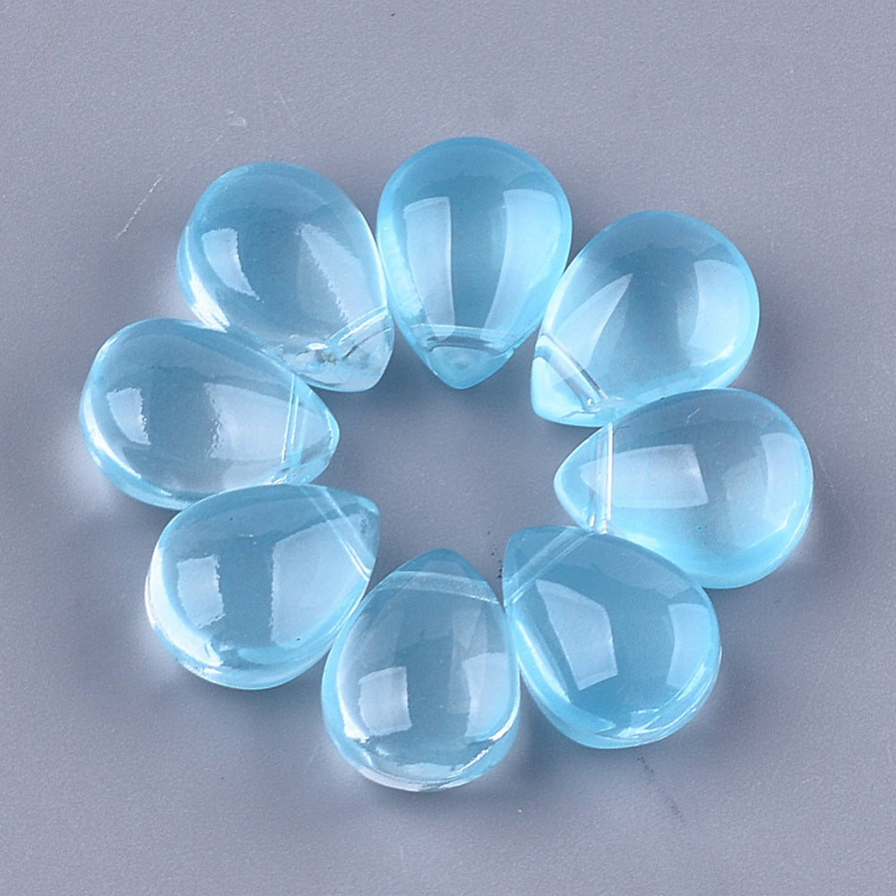 SKY BLUE transparent glass drop beads (side hole) x 10 pieces