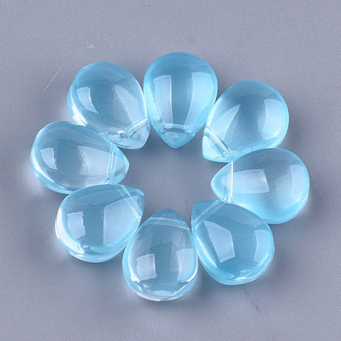 SKY BLUE transparent glass drop beads (side hole) x 10 pieces