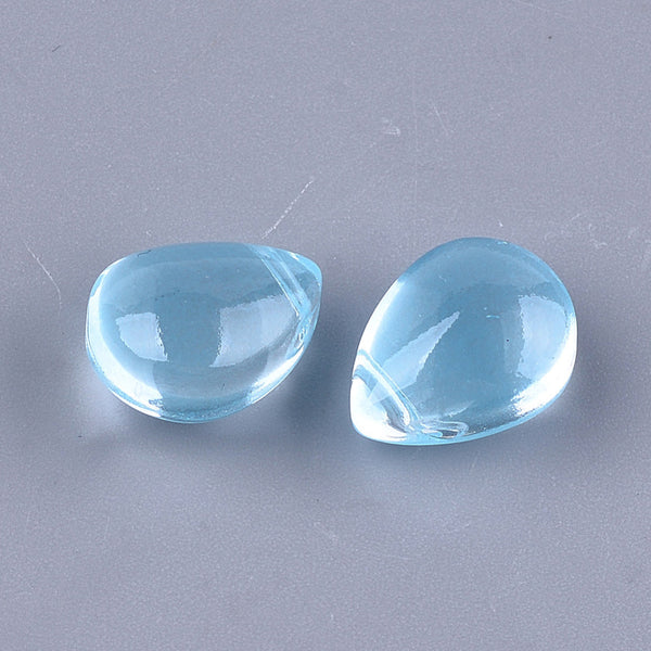 SKY BLUE transparent glass drop beads (side hole) x 10 pieces