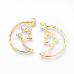 Bright gold moon & star charms x 6 pieces