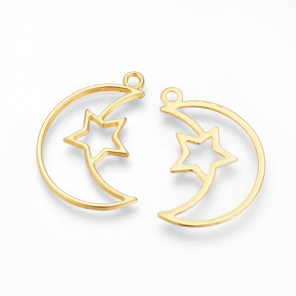 Bright gold moon & star charms x 6 pieces