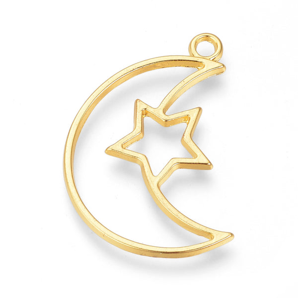 Bright gold moon & star charms x 6 pieces