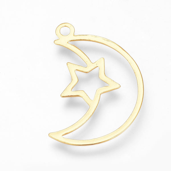 Bright gold moon & star charms x 6 pieces