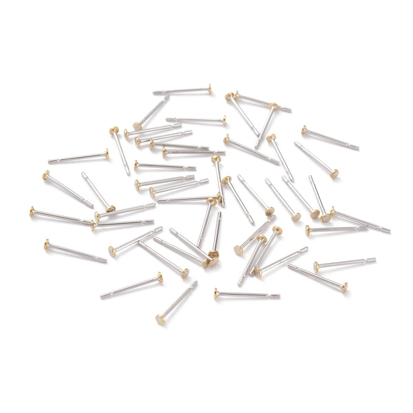 2mm 306 stainless steel earring posts - 100 pieces