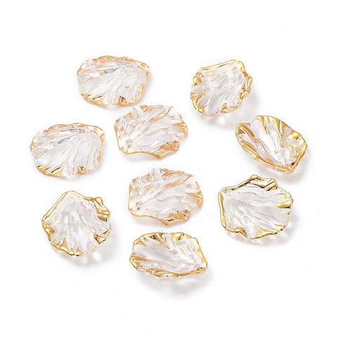 Transparent acrylic leaf with gold edge charms x 8 pieces