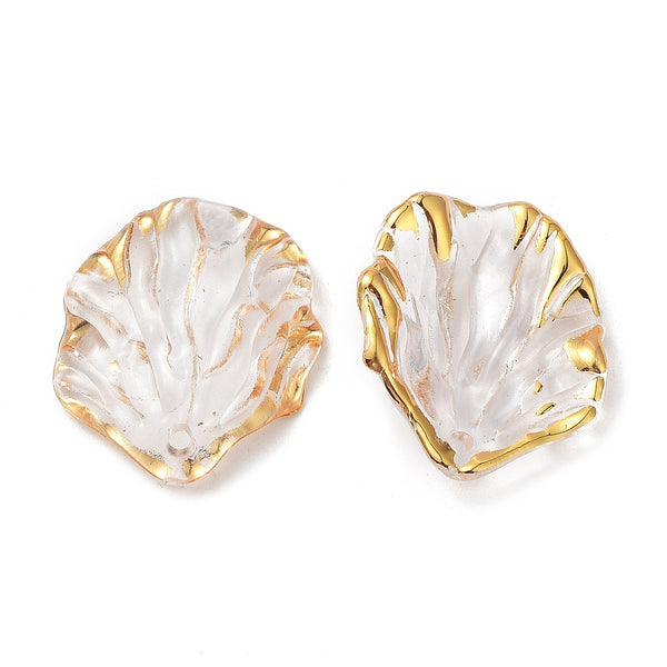 Transparent acrylic leaf with gold edge charms x 8 pieces