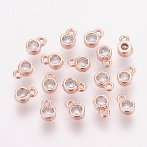 Rose gold diamante round small charm x 6 pieces