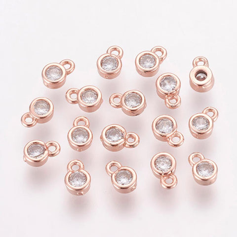 Rose gold diamante round small charm x 6 pieces