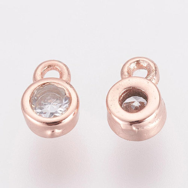 Rose gold diamante round small charm x 6 pieces