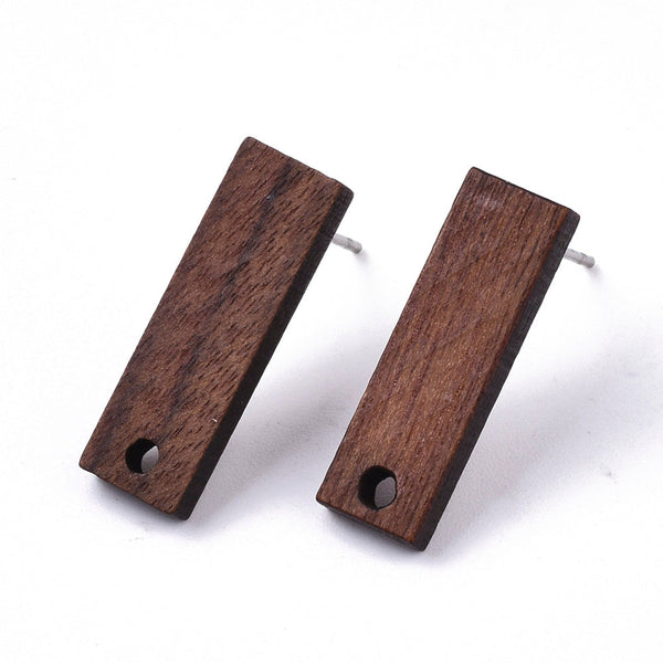 BULK PACK Walnut stud tops with stainless steel posts x 15 pairs with silicone backs