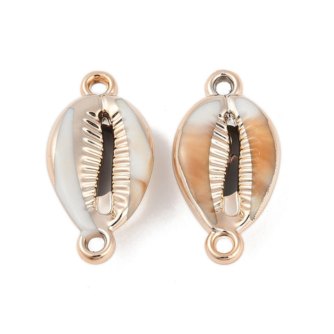 Cowrie gold plated border imitation shell charms x 8