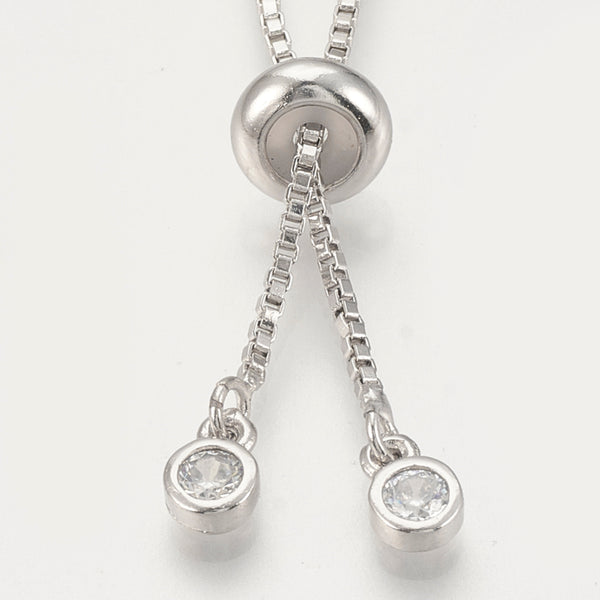 Silver plated open ended slider necklace with diamantes x 1 piece