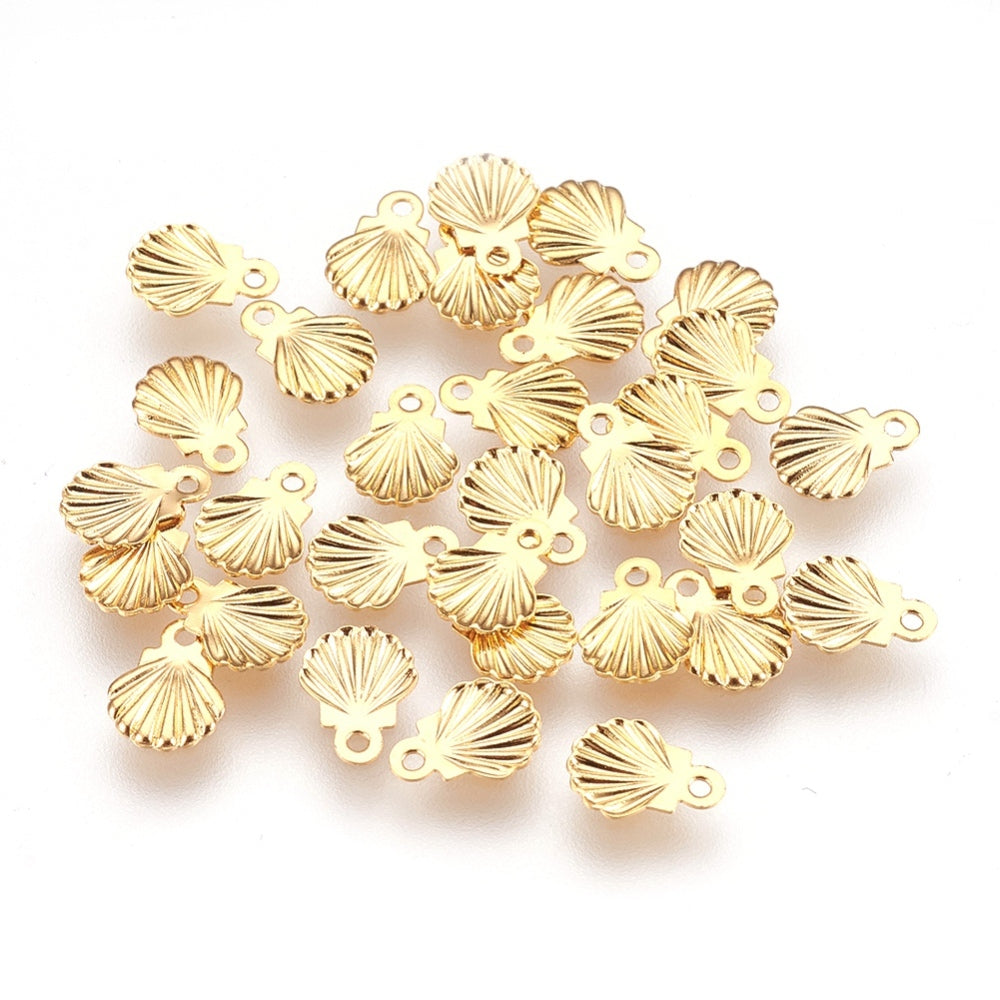 Teeny Tiny 24k gold plated Brass shell charms x 8 pieces