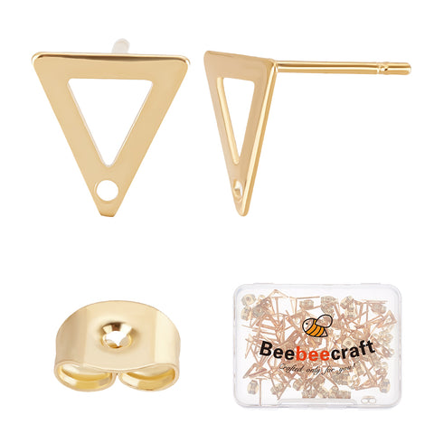 Gold plated stainless steel triangle stud top (60) & backs (60) - 120 pieces in total