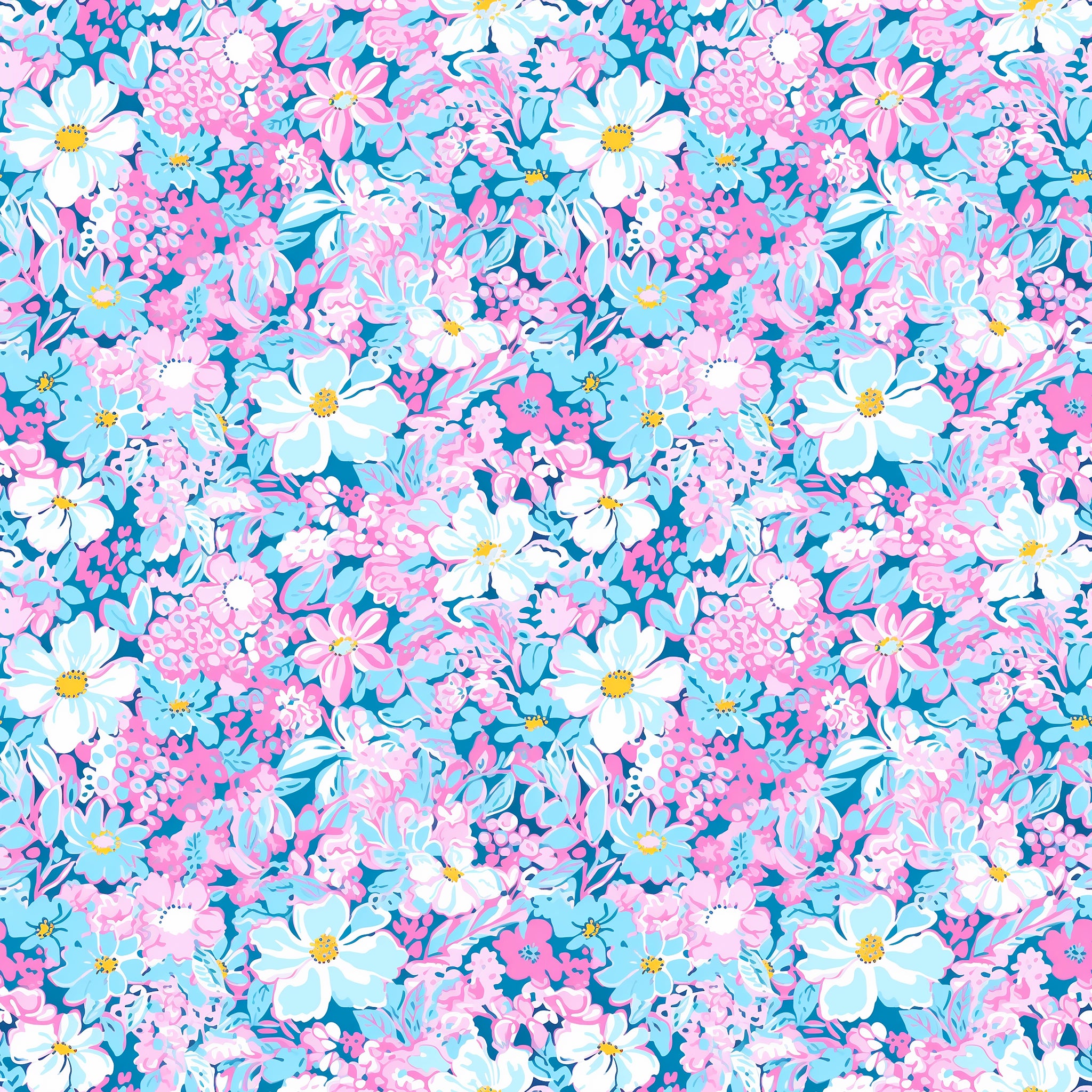 Bright blue & pink floral art pattern water transfer - Style 2