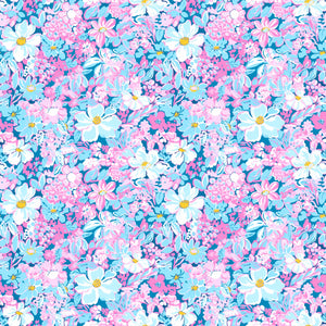 Bright blue & pink floral art pattern water transfer - Style 2