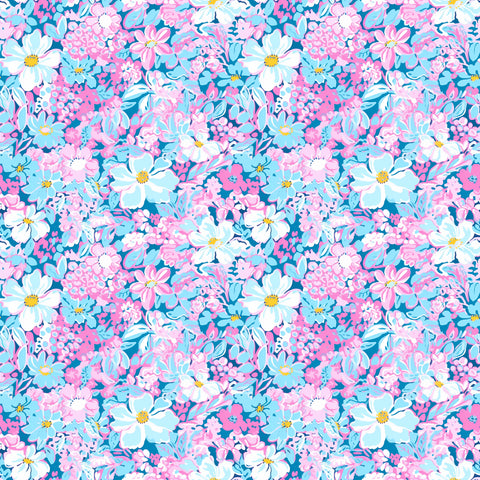 Bright blue & pink floral art pattern water transfer - Style 2