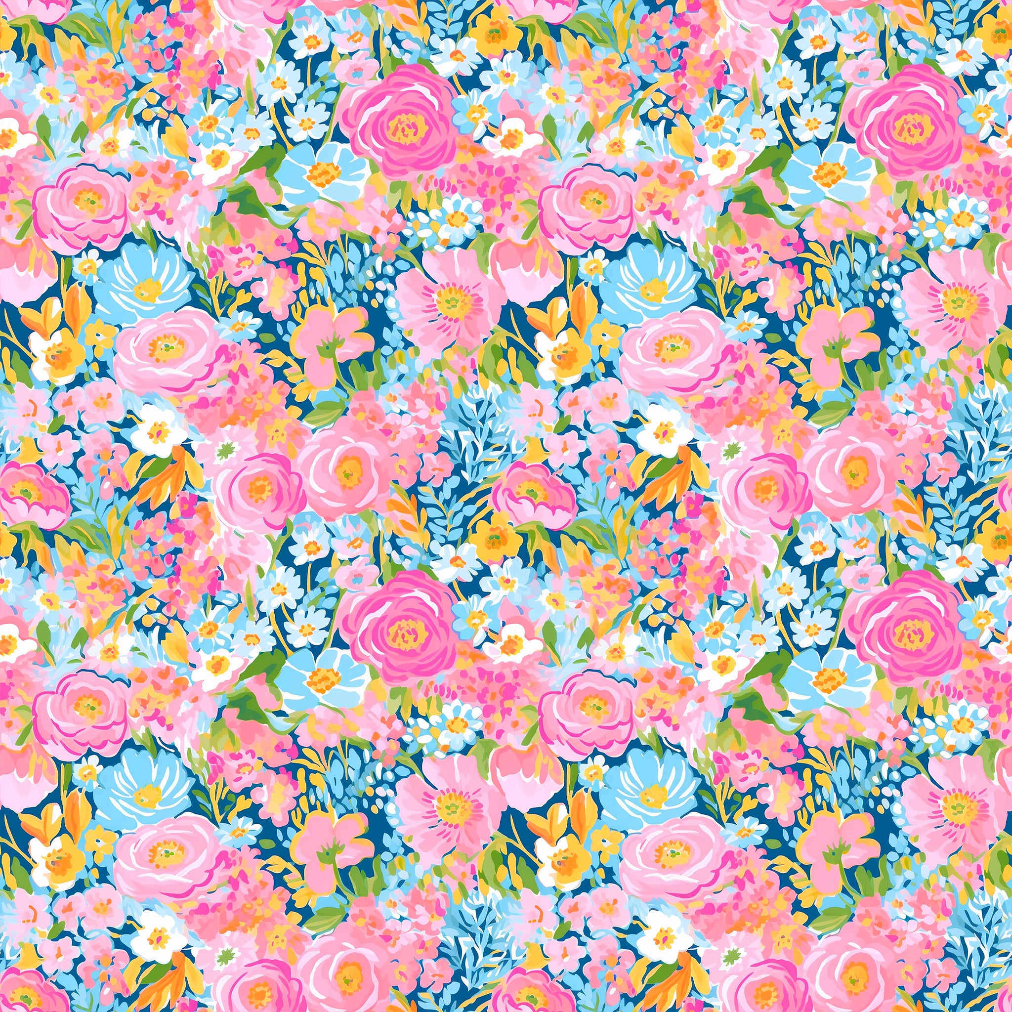 Bright pinks & blue floral art pattern water transfer