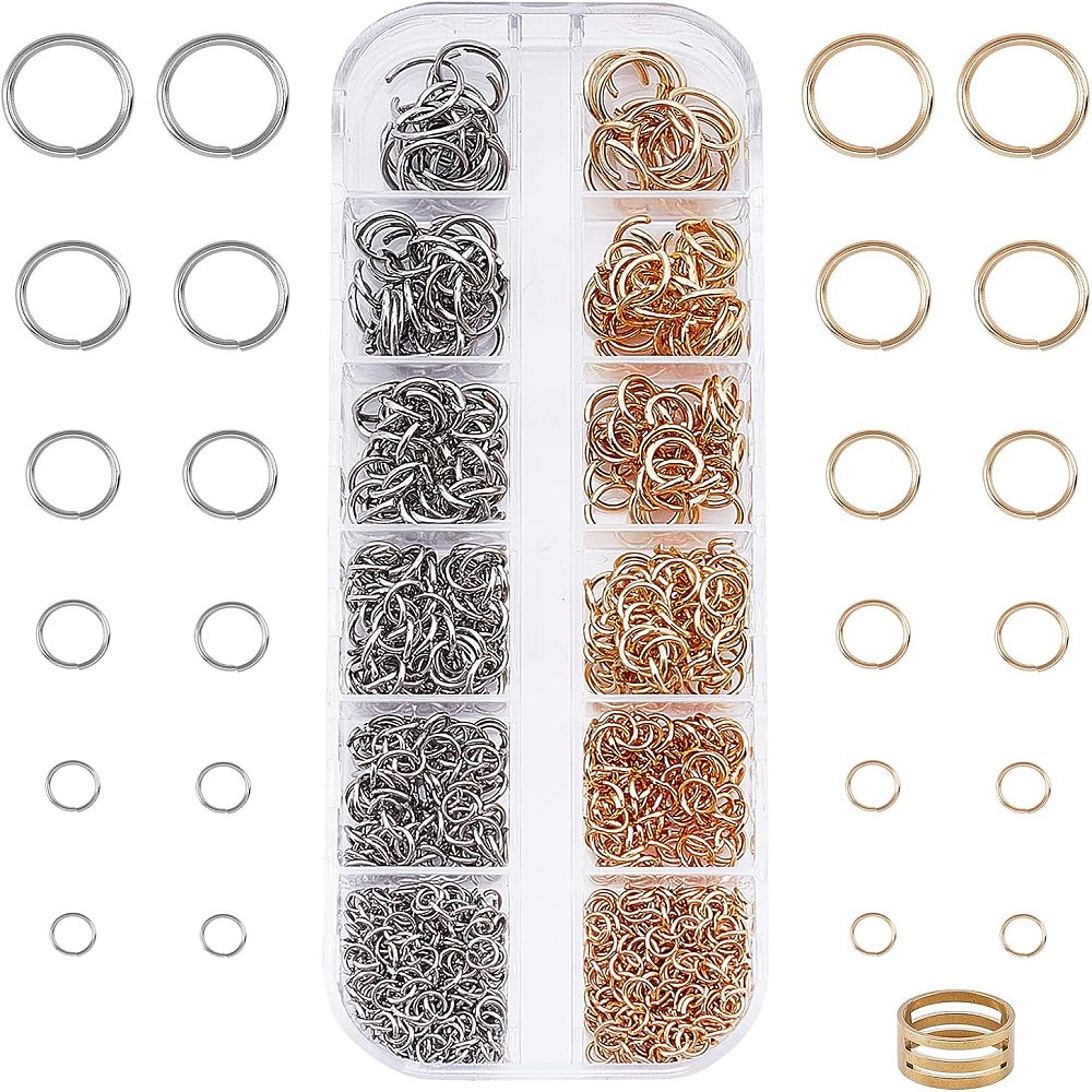 Bulk pack gold & silver plated stainless steel jump rings with jump ring tool - (931 pieces)