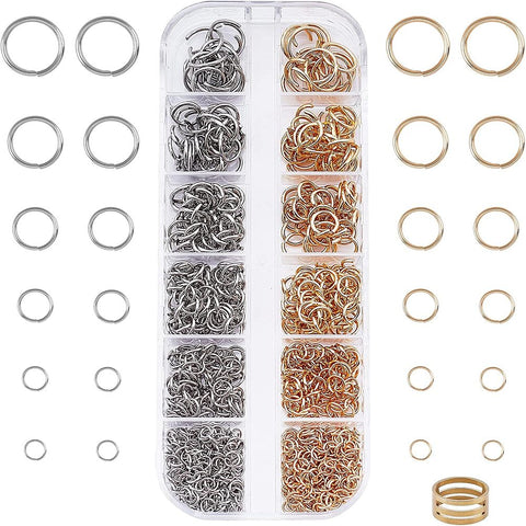 Bulk pack gold & silver plated stainless steel jump rings with jump ring tool - (931 pieces)