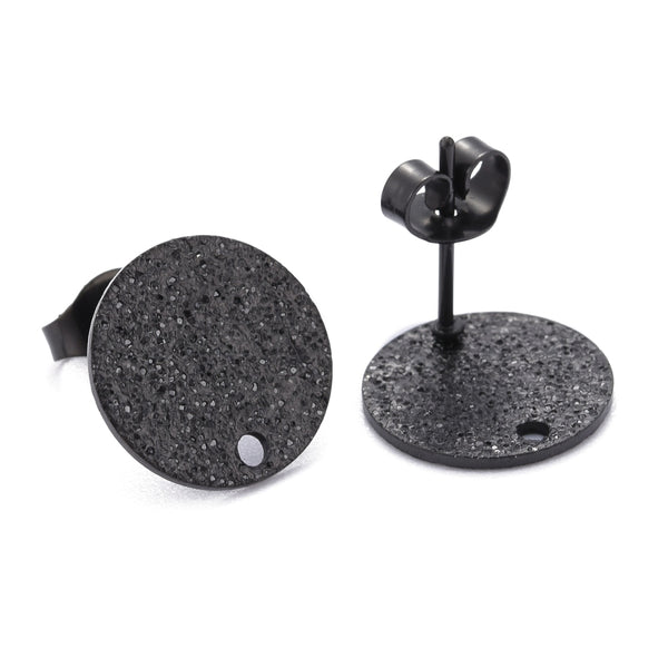 Black stainless steel etched/sparkle pattern stud earring post 1.2cm - 20 x pieces