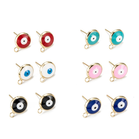 Evil Eye genuine 18K gold plated stud tops x 1 pair