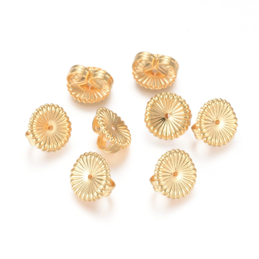 Bright 18K genuine gold Wide round butterfly earring backs x 50 pieces