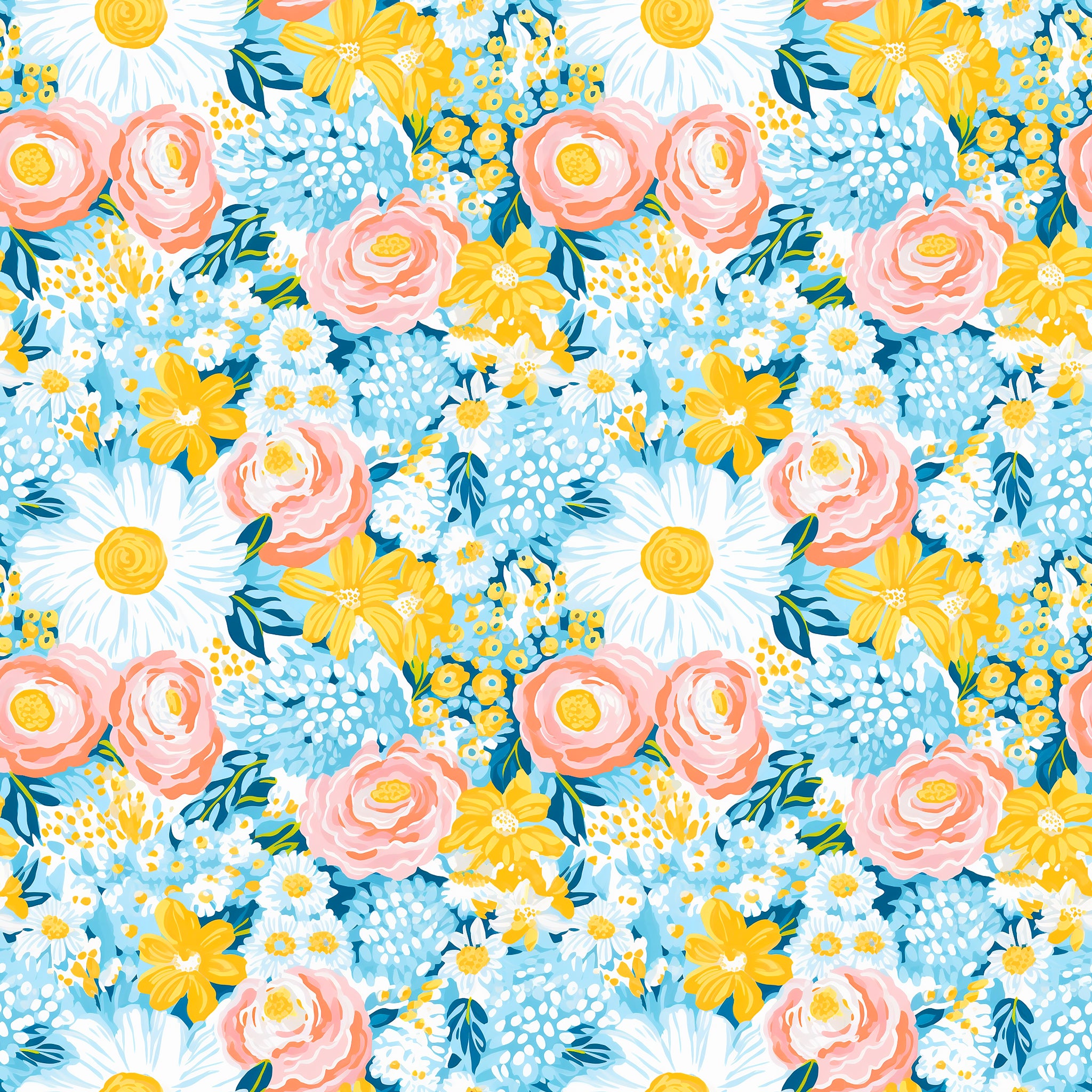 Bright yellow, pinks & blue floral art pattern water transfer