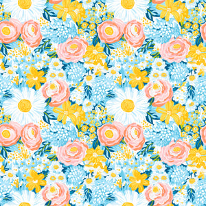 Bright yellow, pinks & blue floral art pattern water transfer