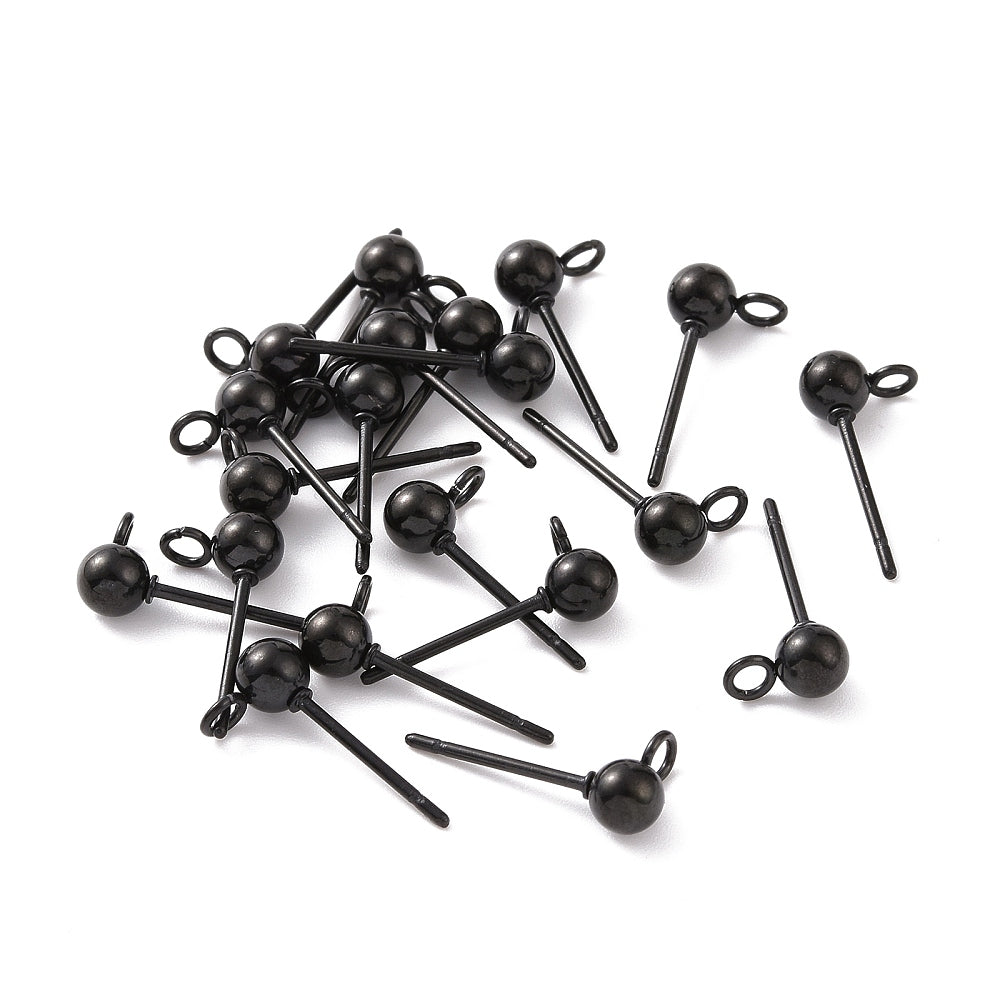 BLACK plated 4mm stainless steel earring ball stud tops x 10 pieces