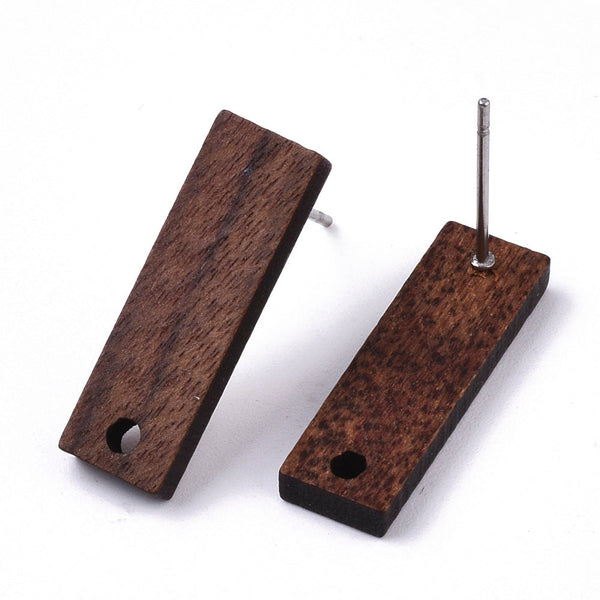 BULK PACK Walnut stud tops with stainless steel posts x 15 pairs with silicone backs