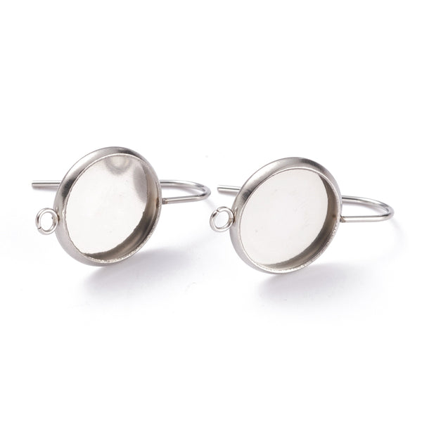 Stainless steel cabochon bezel hooks with front facing loop  - pack of 6 pieces