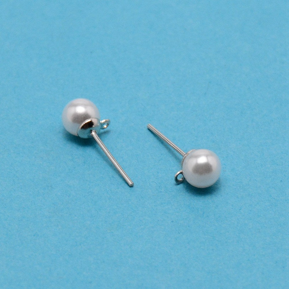 Pearl look stainless steel plated stud tops - pack of 10 - 6mm