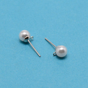 Pearl look stainless steel plated stud tops - pack of 10 - 6mm